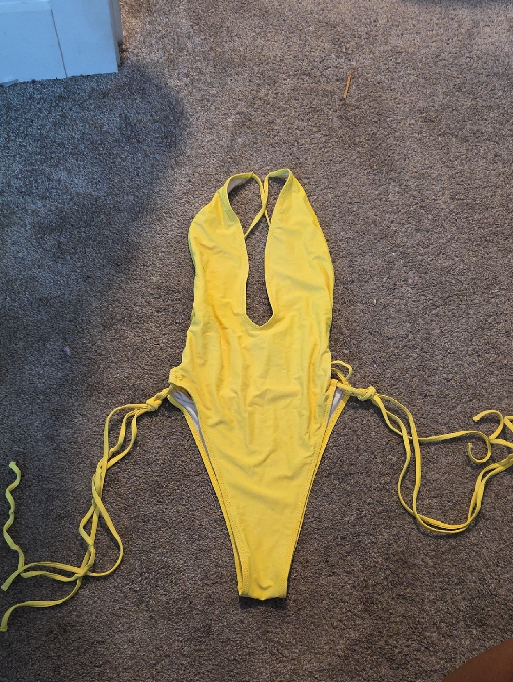 Yellow One-Piece Swimsuit with Side Ties